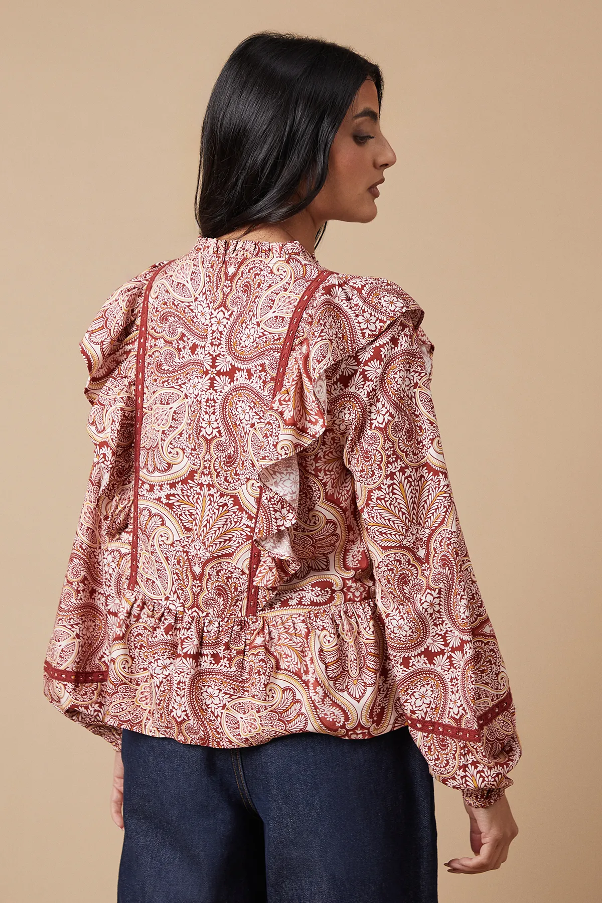 Paisley Printed Ruffle Lace Trim Top 4 Paisley Printed Ruffle Lace Trim Top