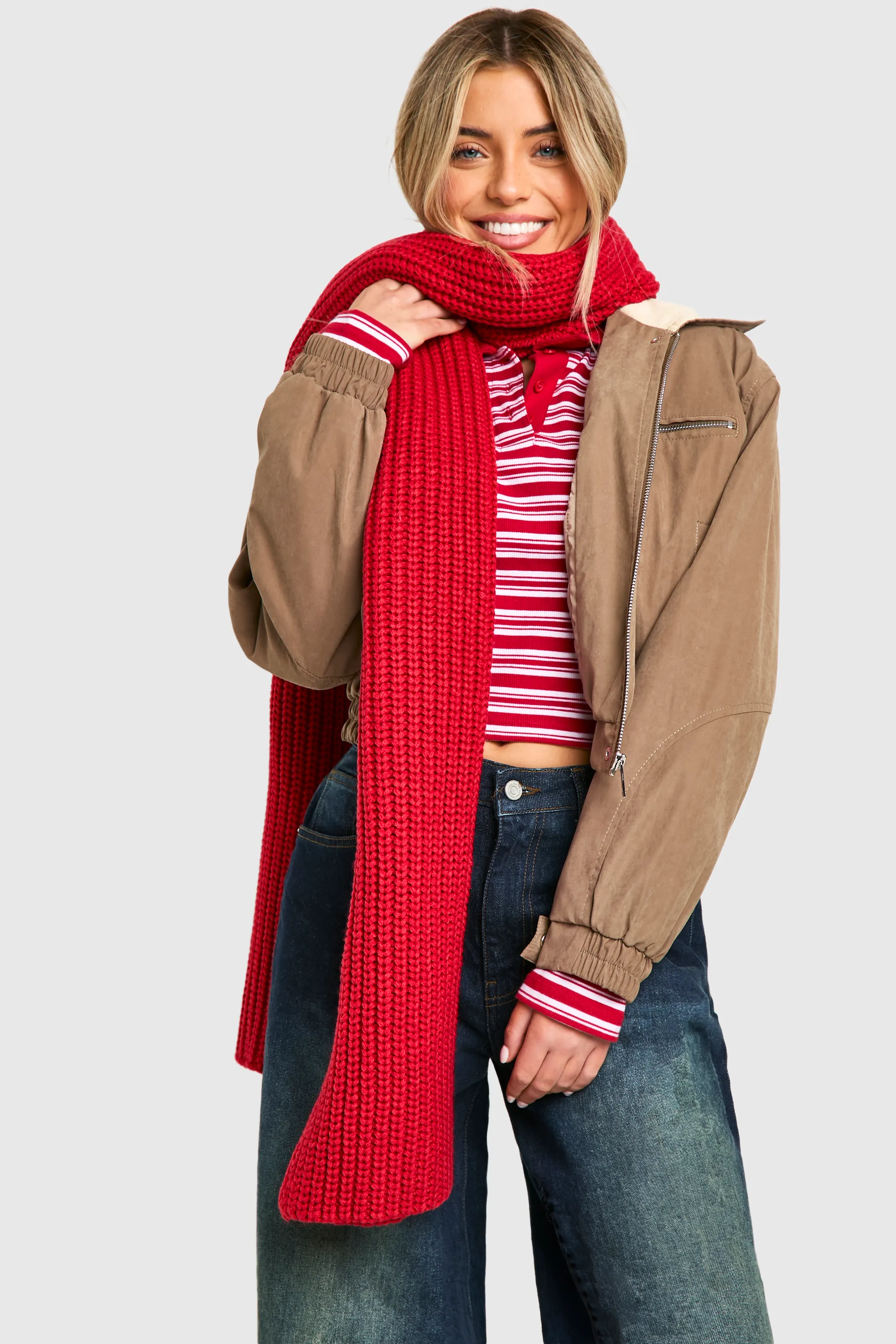 Chunky Ribbed Knit Long Scarf