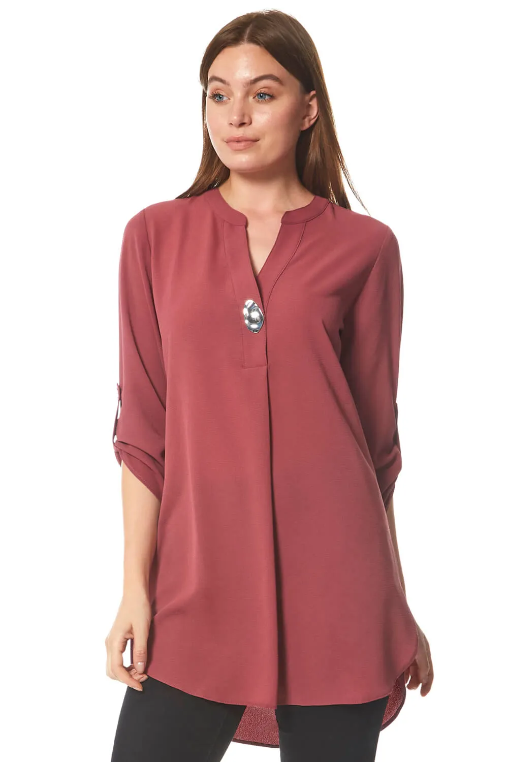 Longline Button Detail Chiffon Tunic Top