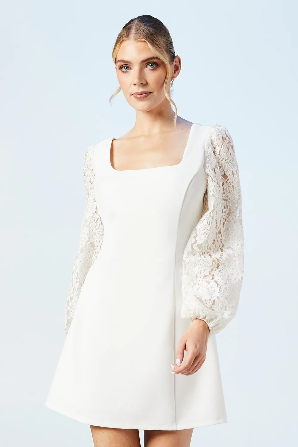 Long Sleeve Lace Sequin Bridal Mini Dress