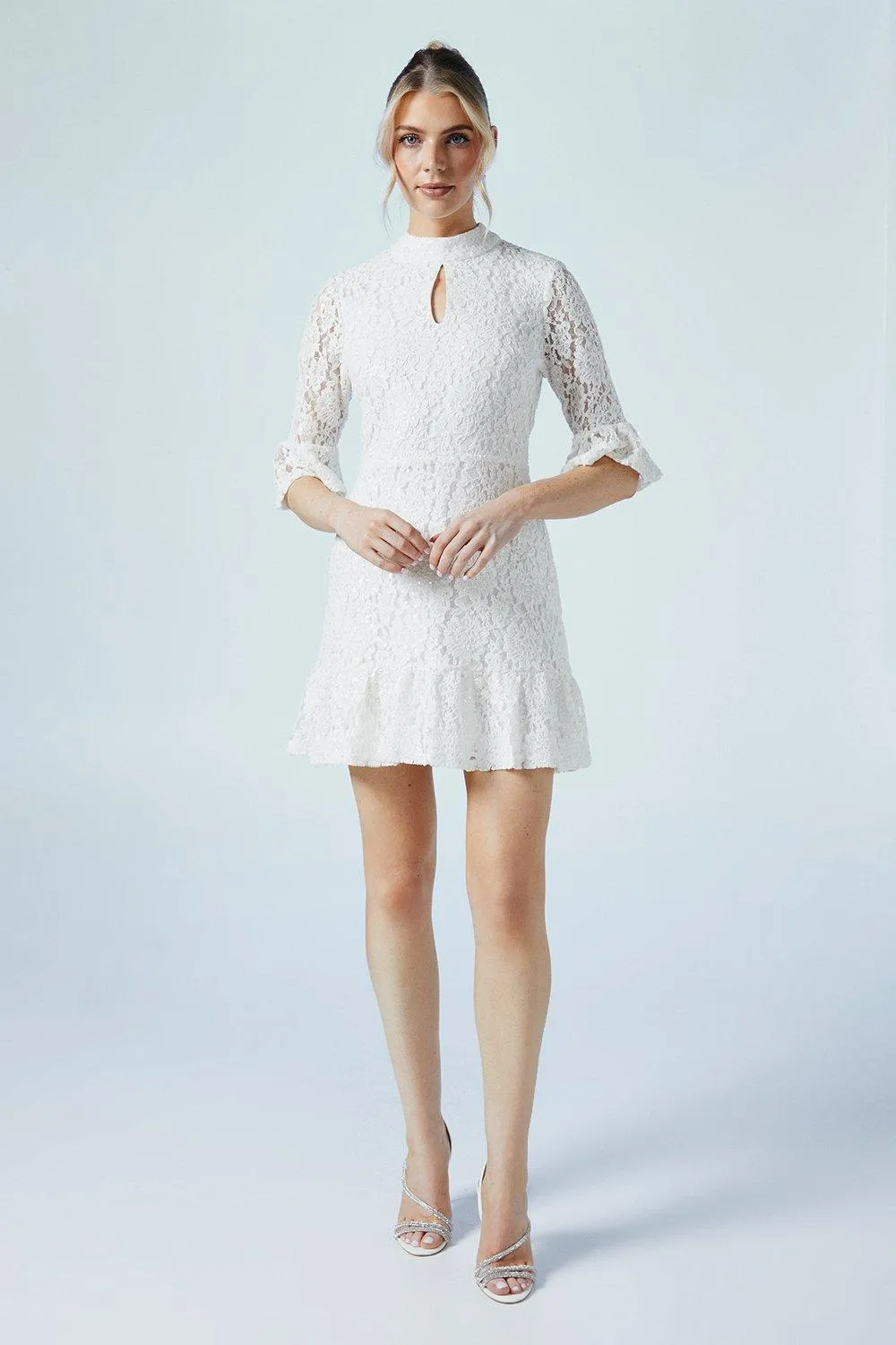 Sequin Lace High Neck Bridal Mini Dress