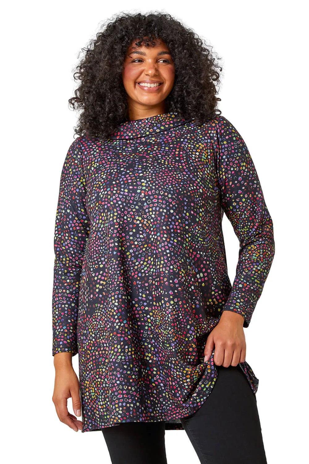 Curve Roll Neck Ditsy Stretch Tunic Top 1 Curve Roll Neck Ditsy Stretch Tunic Top