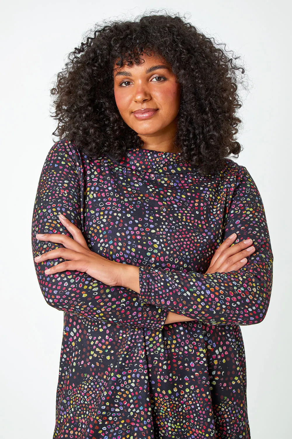 Curve Roll Neck Ditsy Stretch Tunic Top 2 Curve Roll Neck Ditsy Stretch Tunic Top