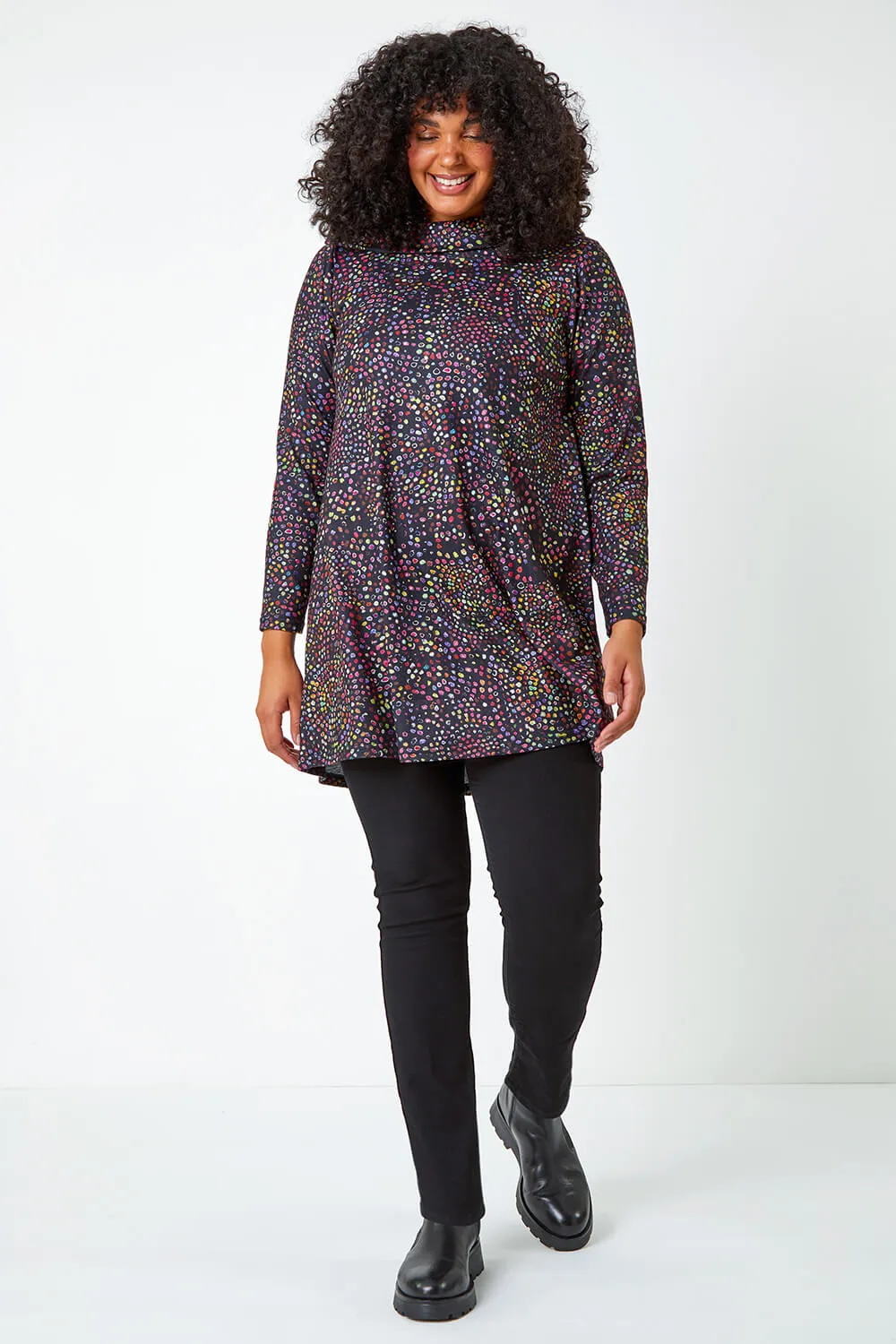 Curve Roll Neck Ditsy Stretch Tunic Top 4 Curve Roll Neck Ditsy Stretch Tunic Top