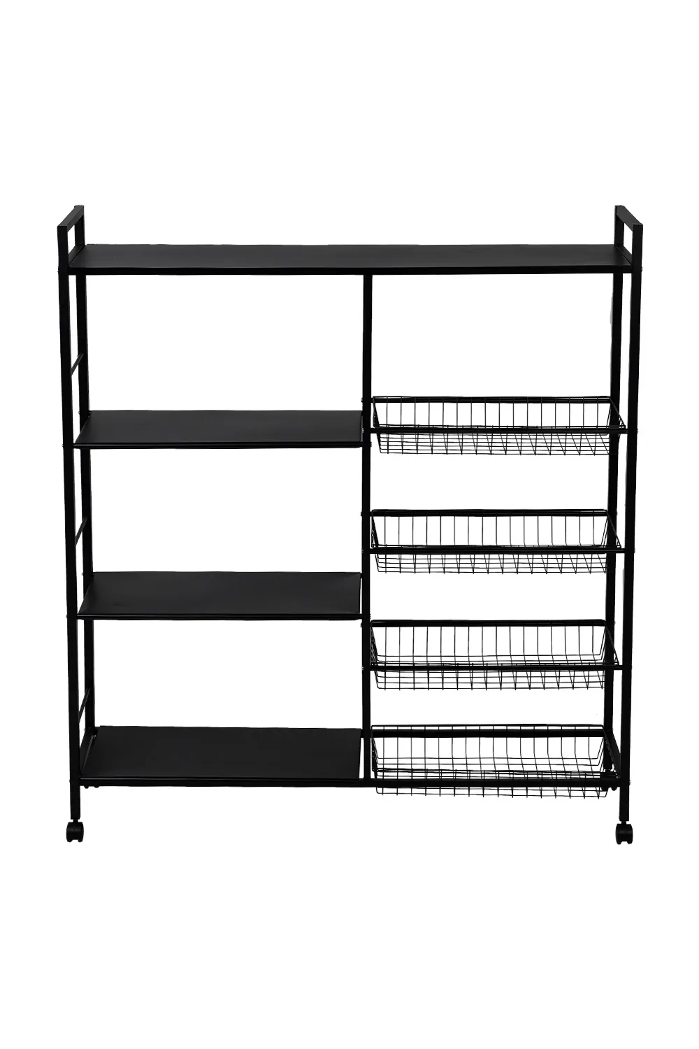 Kitchen Microwave Oven Vegetable Storage Metal Rolling Cart with 4 Mesh Baskets and 3 Shelves 3 Kitchen Microwave Oven Vegetable Storage Metal Rolling Cart with 4 Mesh Baskets and 3 Shelves