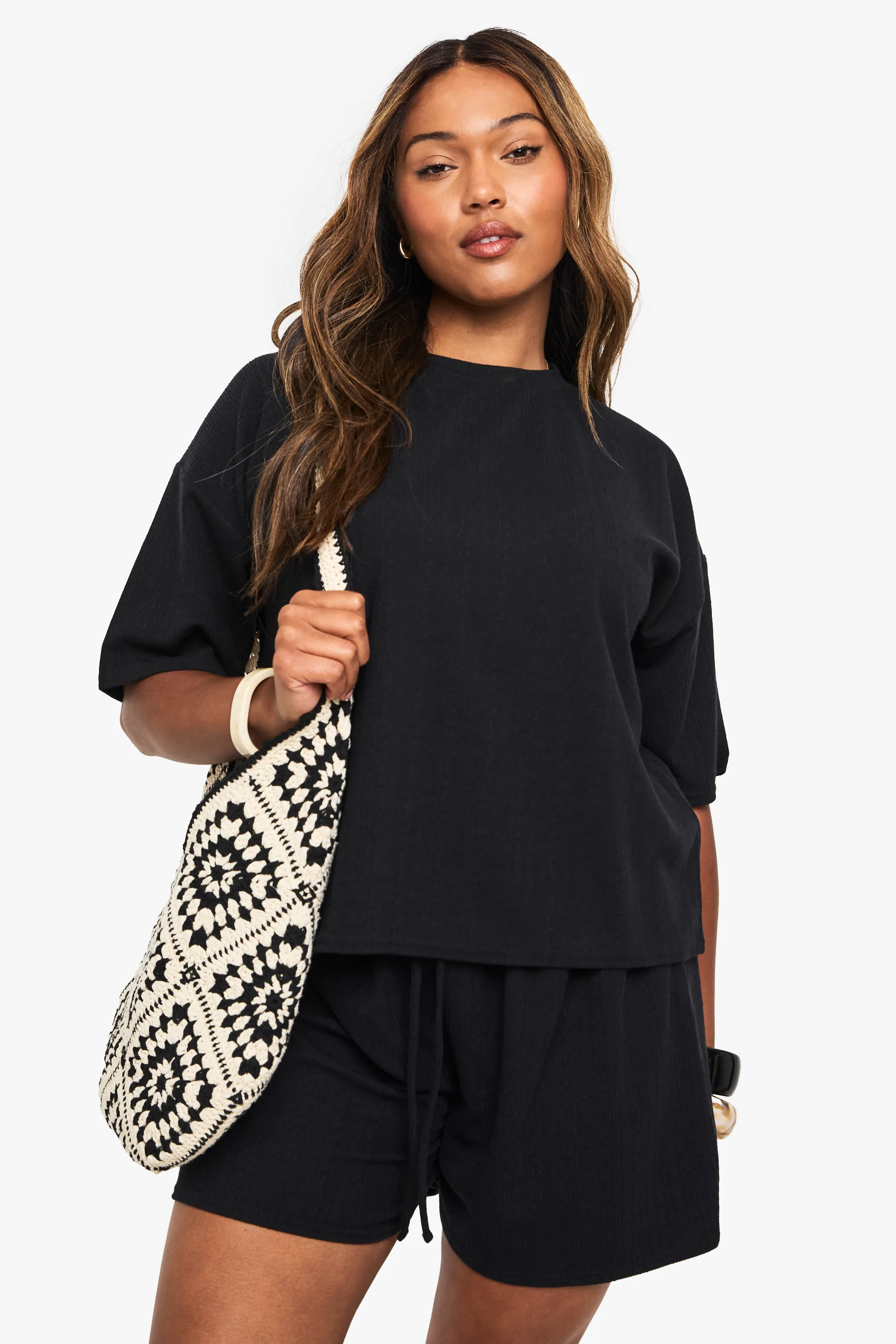Plus Textured Rib T-shirt & Short Co Ord