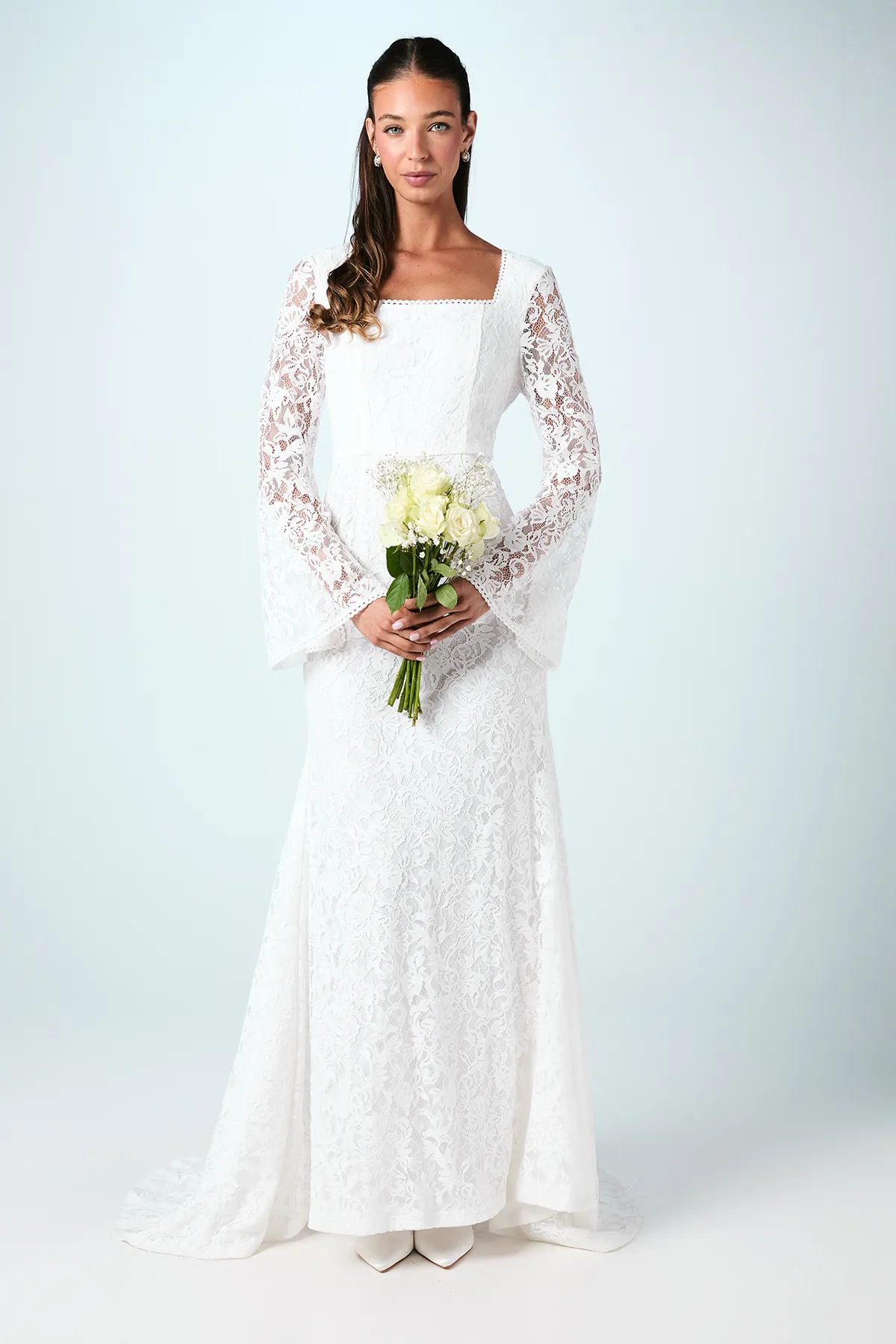 Lace Flare Sleeve Wedding Dress