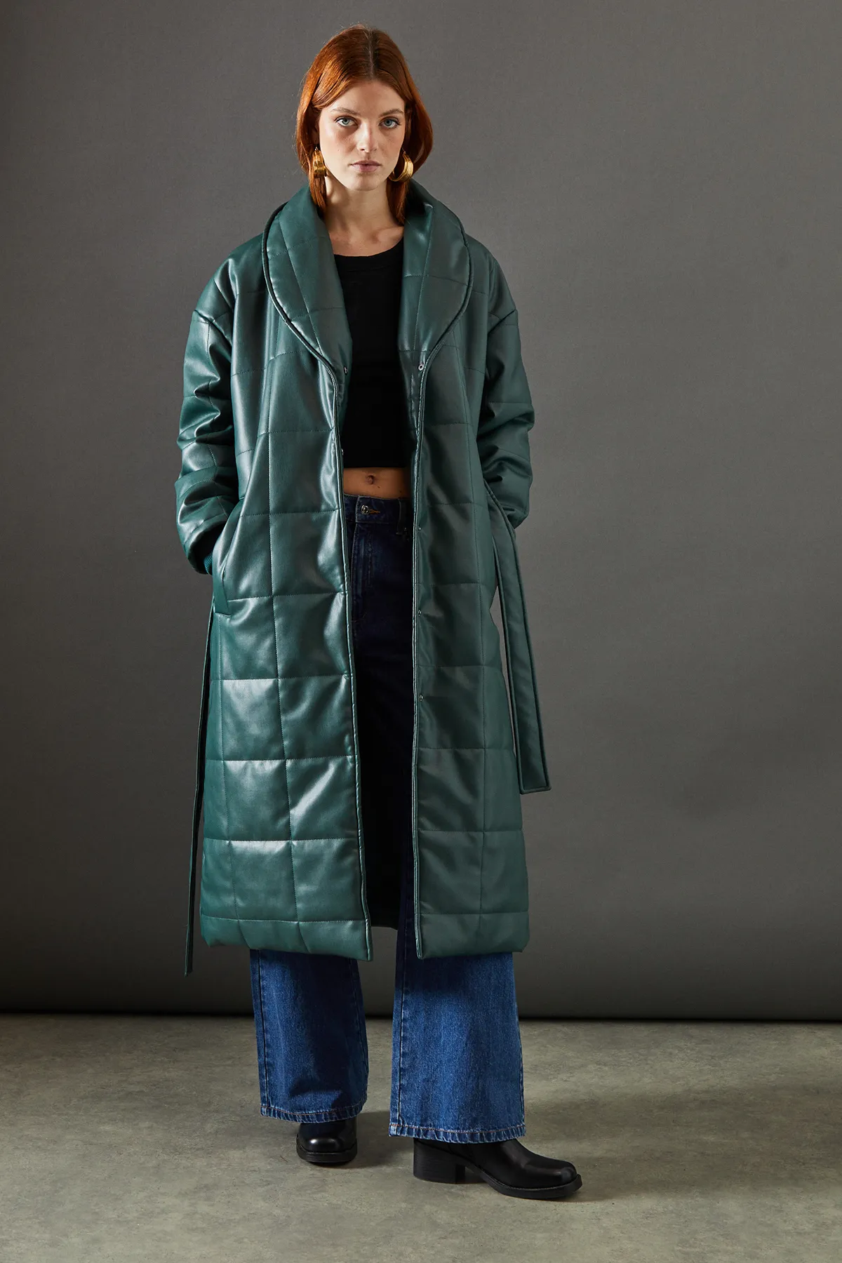 Faux Leather Wrap Belted Padded Coat 1 Faux Leather Wrap Belted Padded Coat