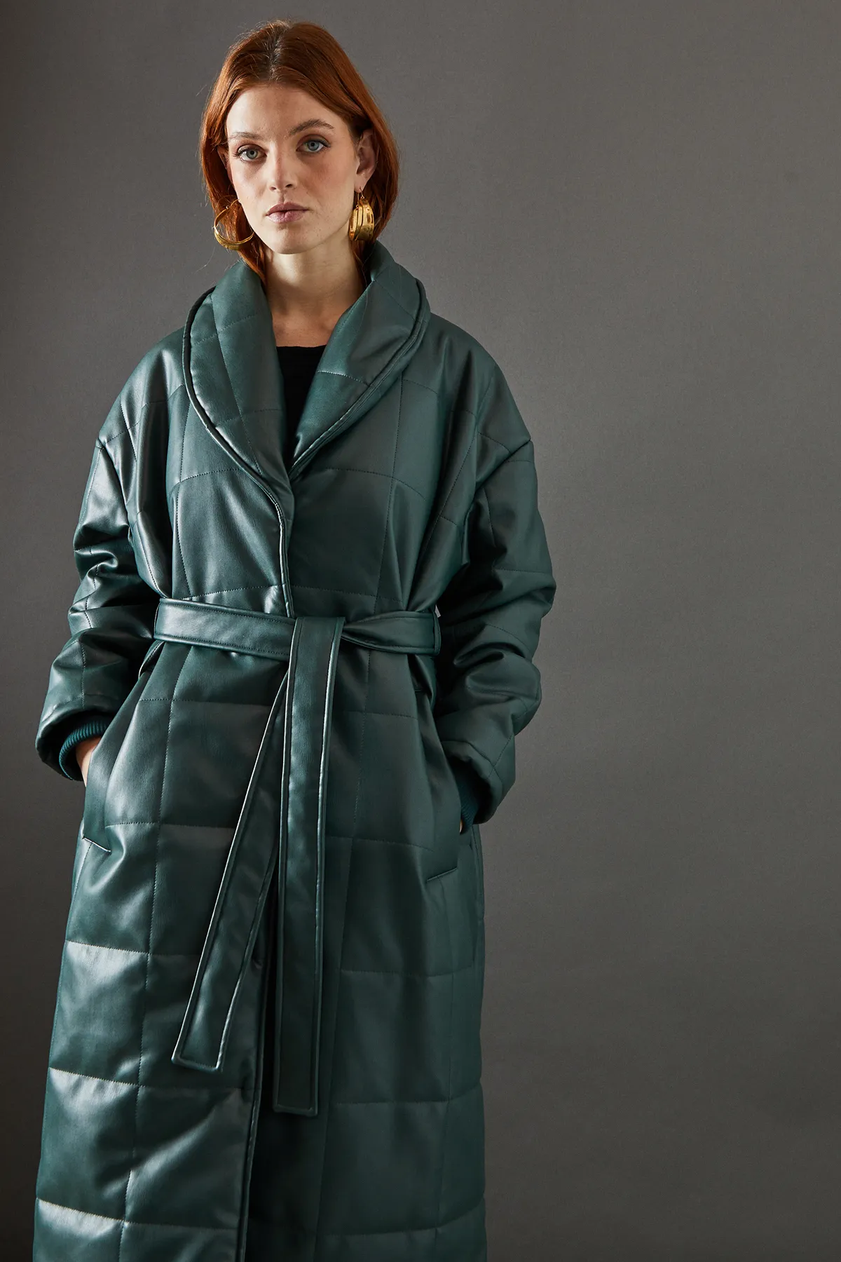 Faux Leather Wrap Belted Padded Coat 2 Faux Leather Wrap Belted Padded Coat