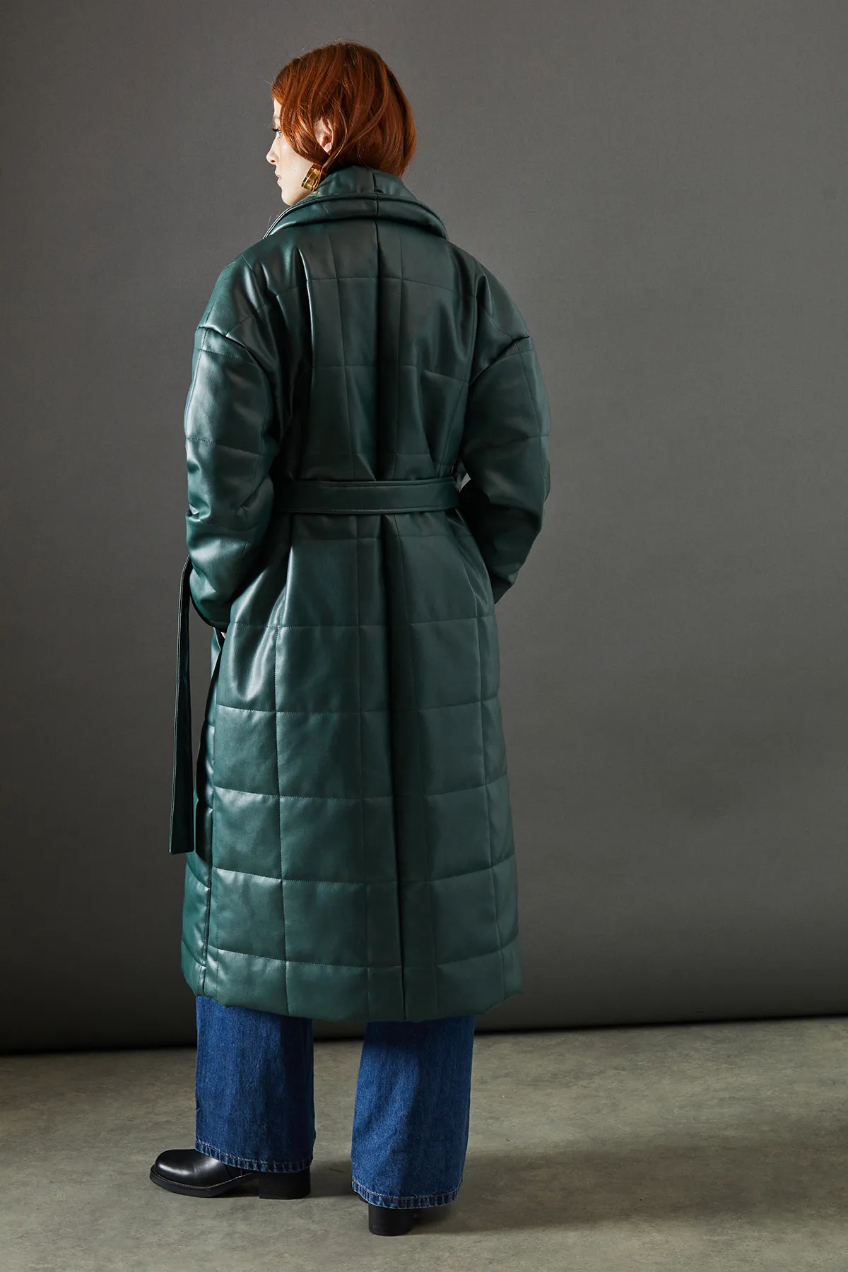Faux Leather Wrap Belted Padded Coat 3 Faux Leather Wrap Belted Padded Coat