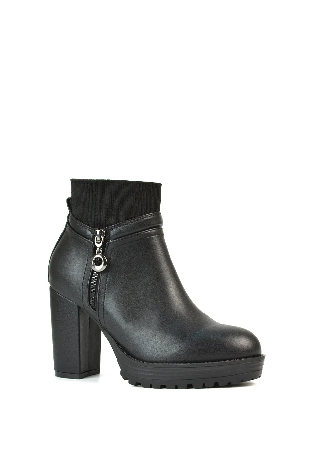 'Caitlin' Platform Block High Heel Zip Up Sock Ankle Boots 2 'Caitlin' Platform Block High Heel Zip Up Sock Ankle Boots