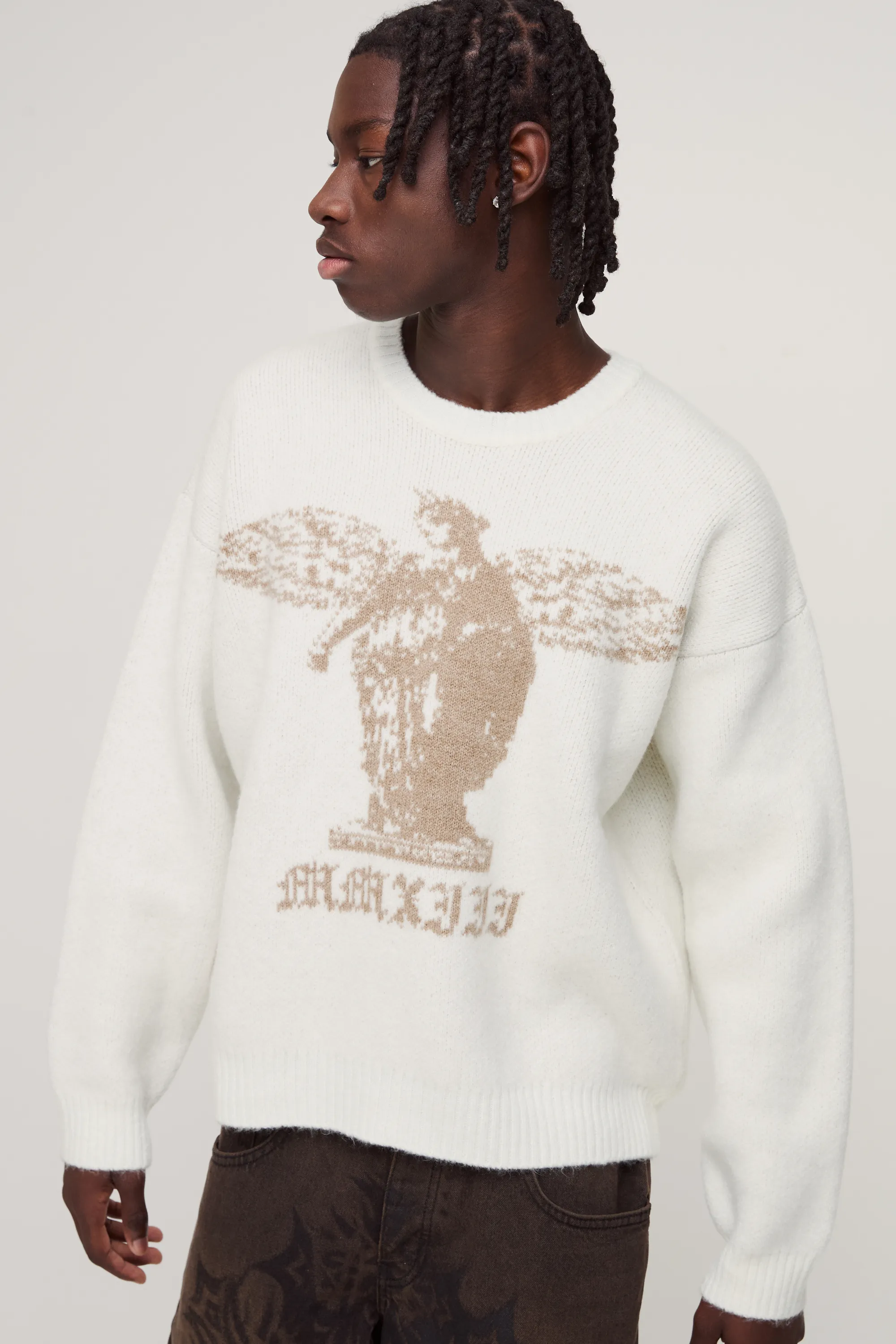 Boxy Brushed Gothic Graphic Knitted Jumper