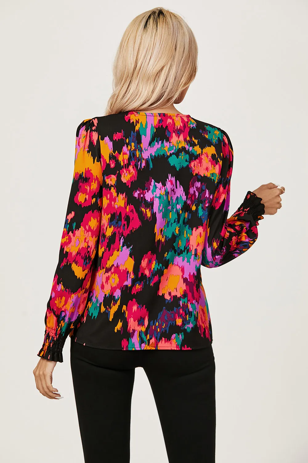 Button Through V Neck Long Sleeve Blouse Top 6 Button Through V Neck Long Sleeve Blouse Top