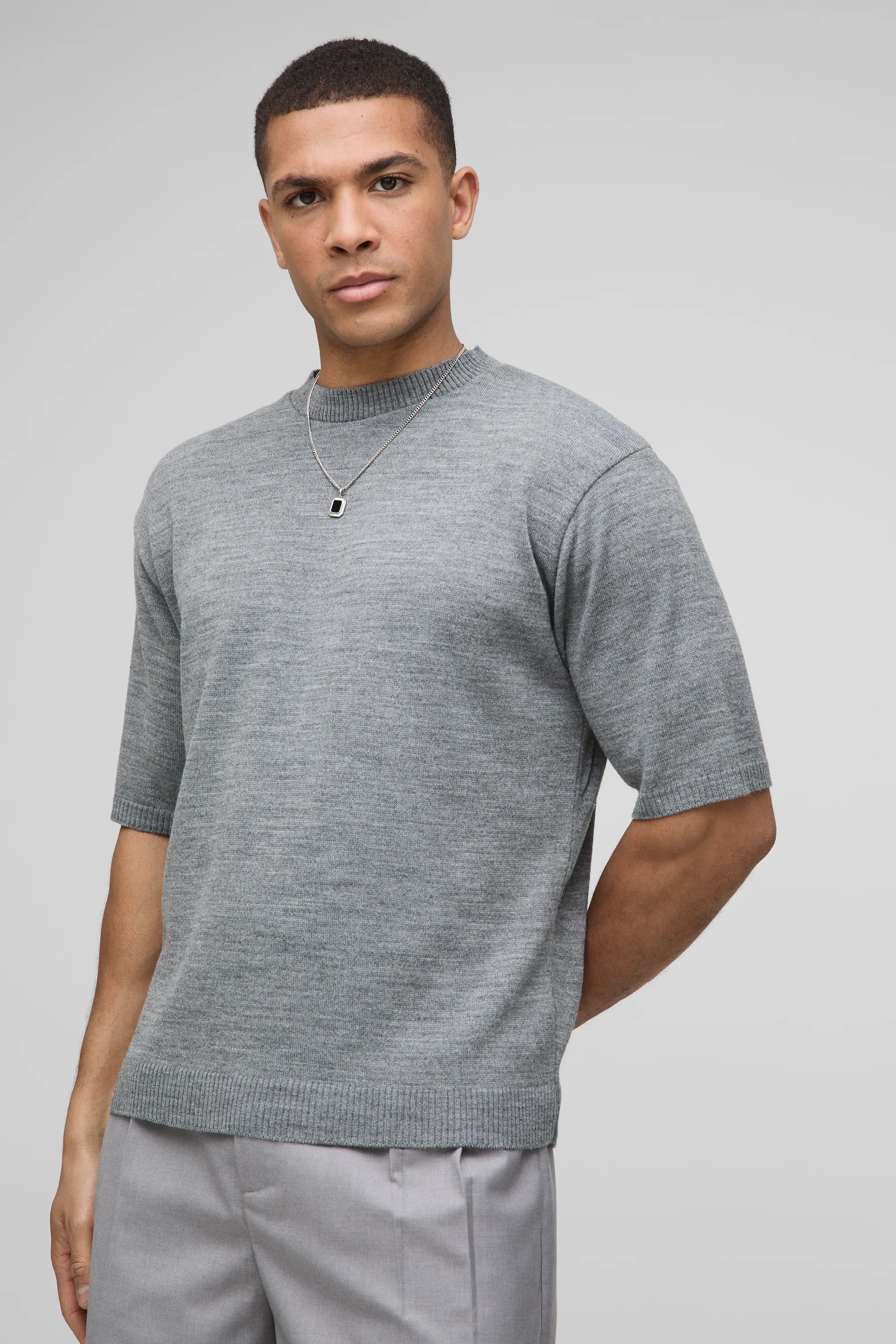Regular Fit Marl Knitted T-Shirt 1 Regular Fit Marl Knitted T-Shirt