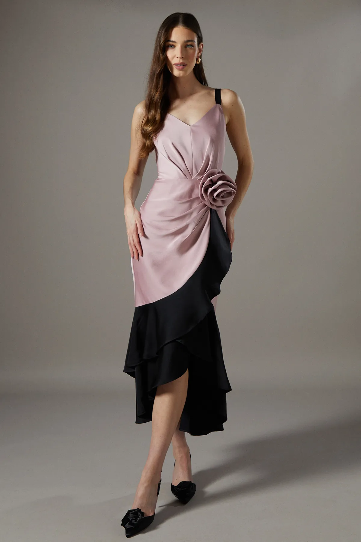 Crepe Corsage Ruffle Dress