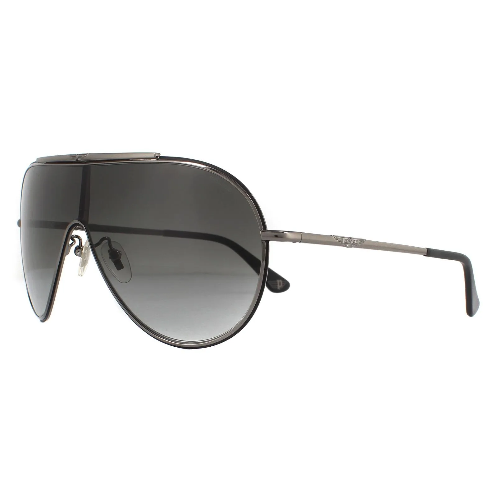 Shield Shiny Gunmetal Smoke Grey Gradient Sunglasses 2 Shield Shiny Gunmetal Smoke Grey Gradient Sunglasses