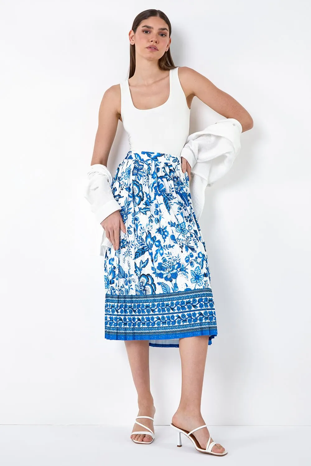 Floral Broderie Stretch Pleated Midi Skirt 2 Floral Broderie Stretch Pleated Midi Skirt
