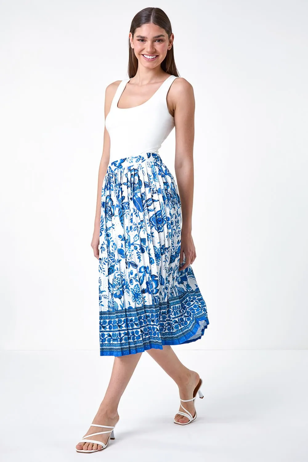 Floral Broderie Stretch Pleated Midi Skirt 3 Floral Broderie Stretch Pleated Midi Skirt