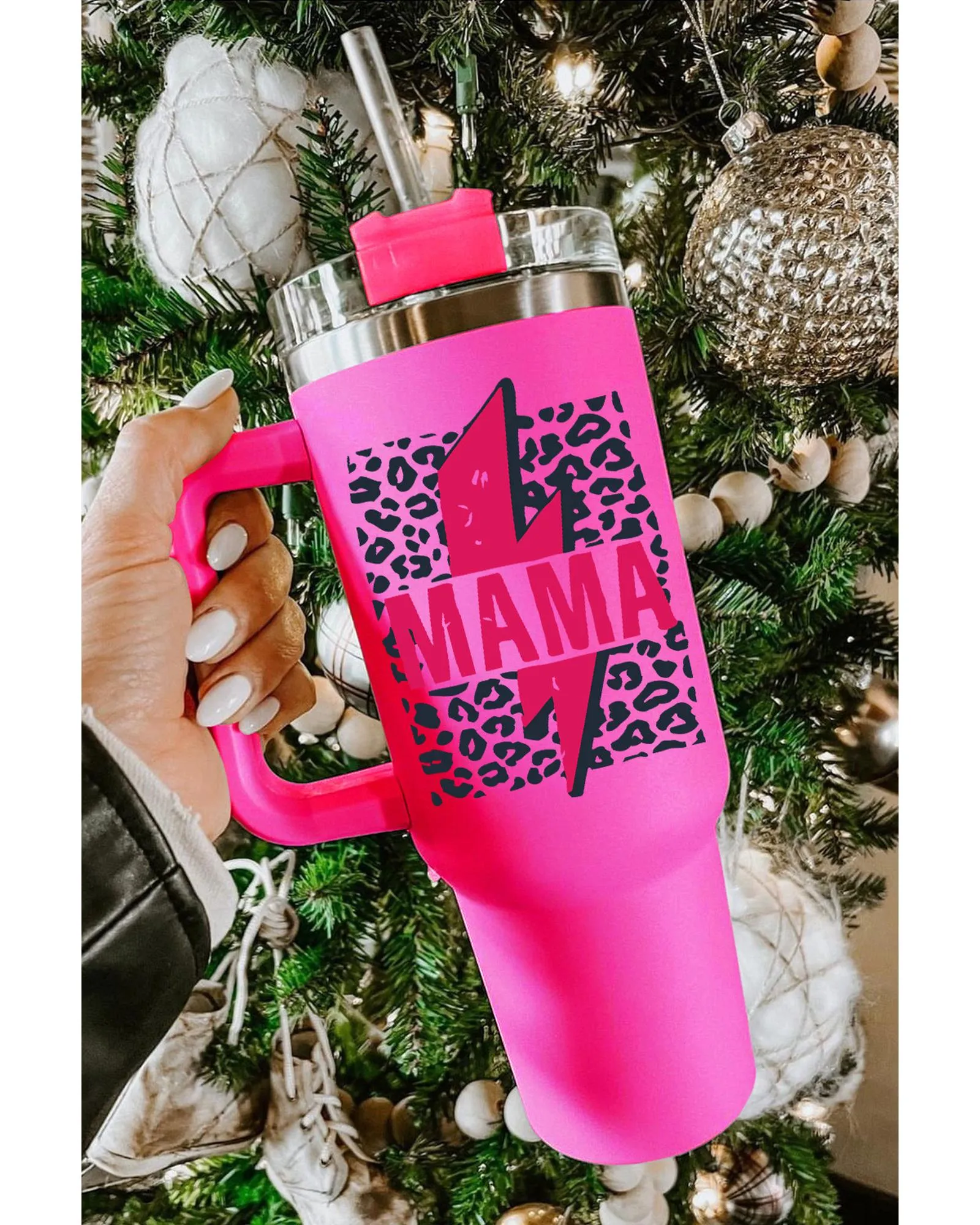 Rose Mama Lightning Leopard Print Straw Stainless Steel Insulate Cup 3 Rose Mama Lightning Leopard Print Straw Stainless Steel Insulate Cup