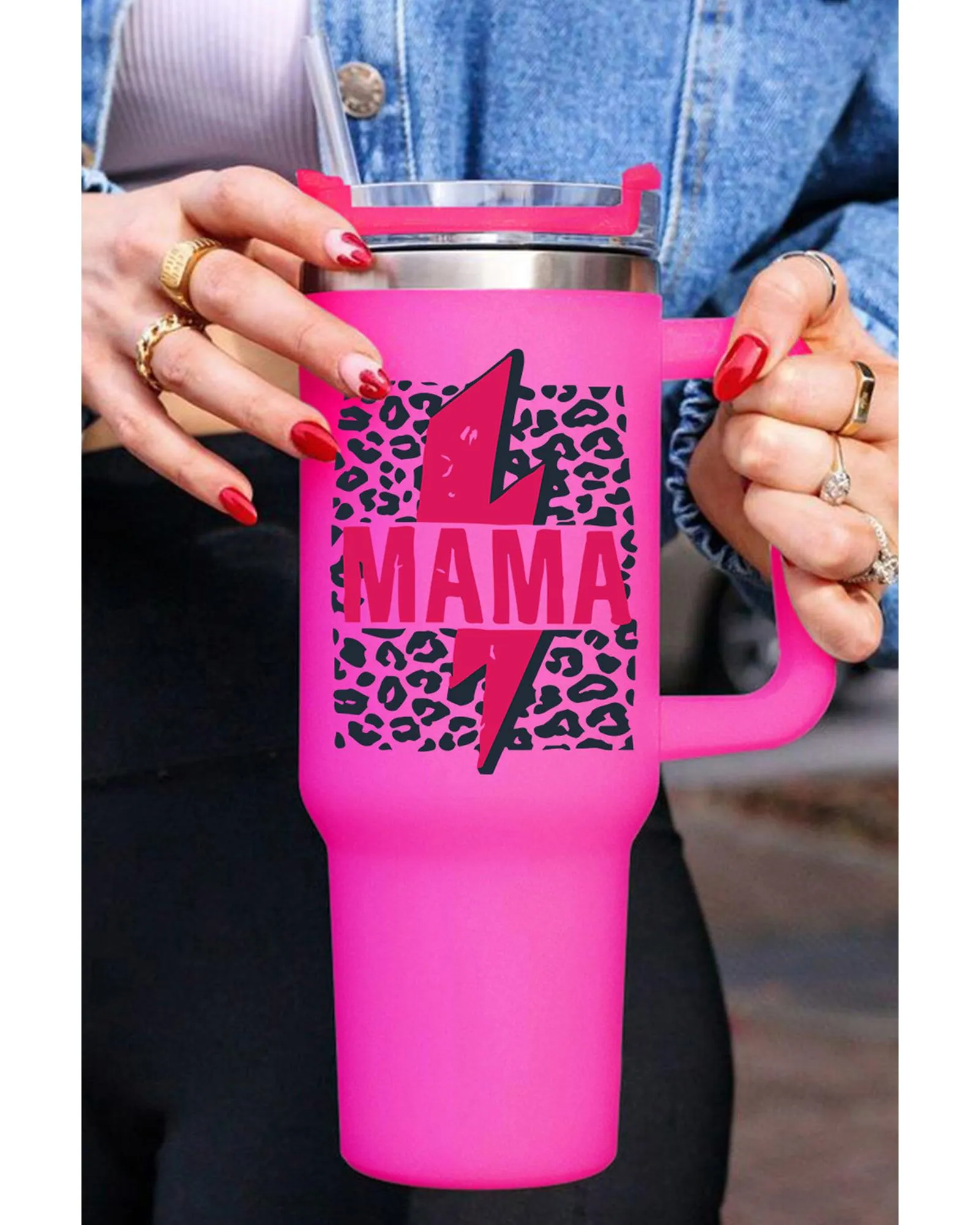 Rose Mama Lightning Leopard Print Straw Stainless Steel Insulate Cup 7 Rose Mama Lightning Leopard Print Straw Stainless Steel Insulate Cup
