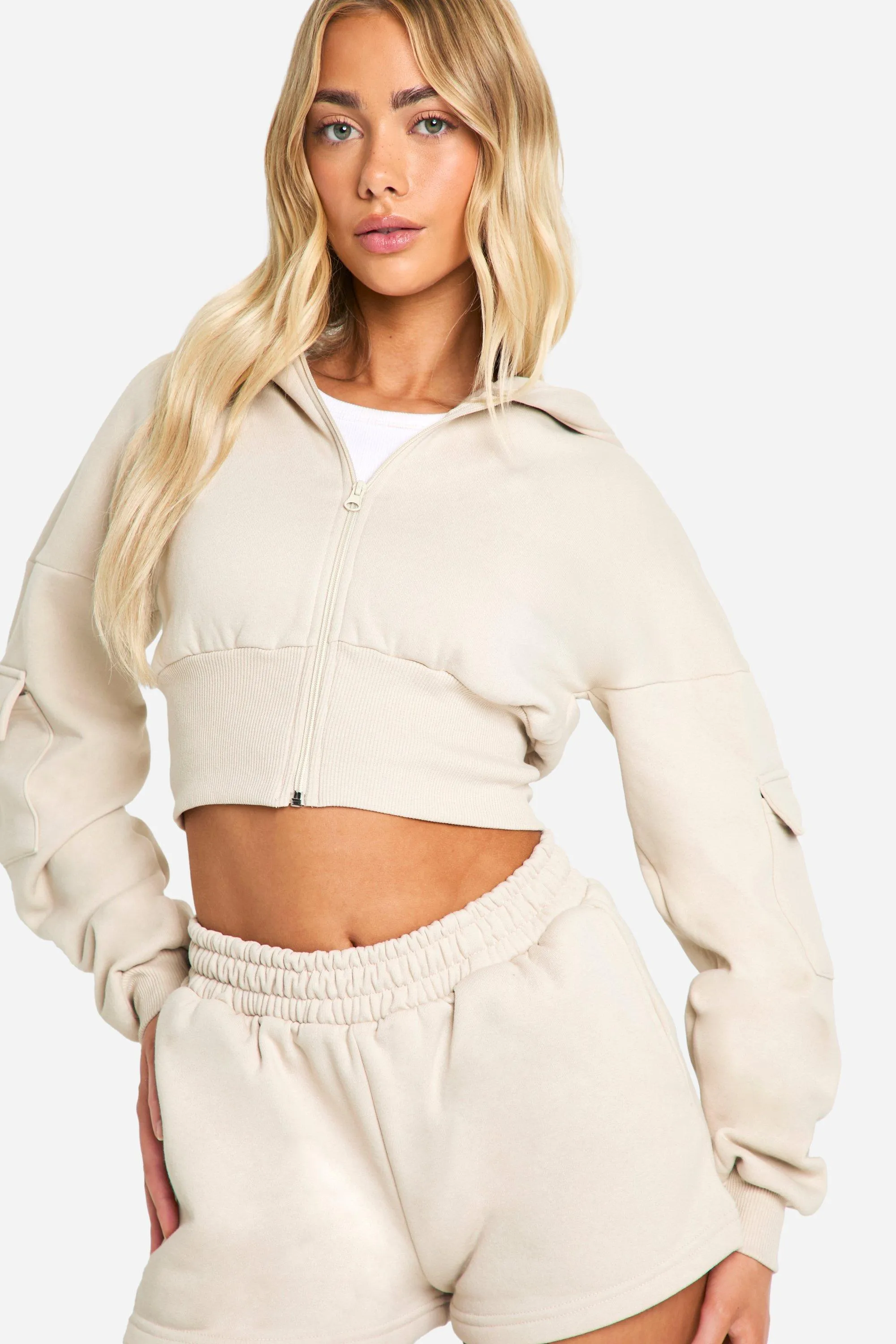 Cargo Pocket Zip Through Hooded Short Tracksuit 4 Cargo Pocket Zip Through Hooded Short Tracksuit