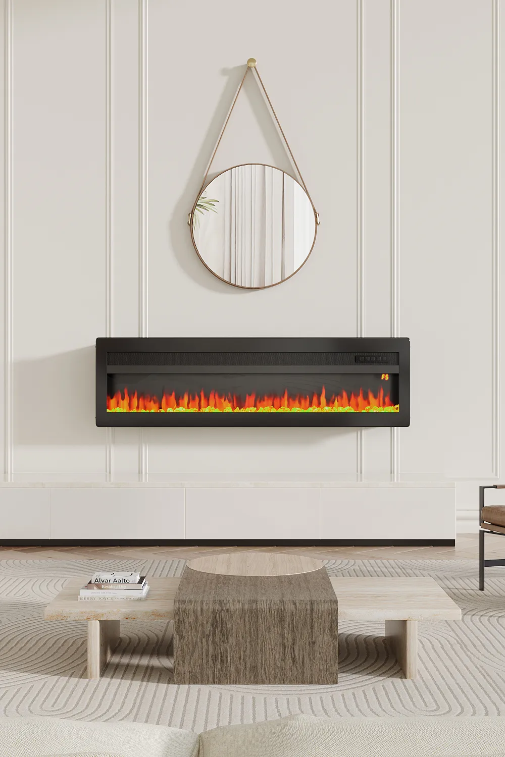 50 Inch Recessed Electric Fireplace with 3 Installation Methods, Remote Control,12 Adjustable Flames