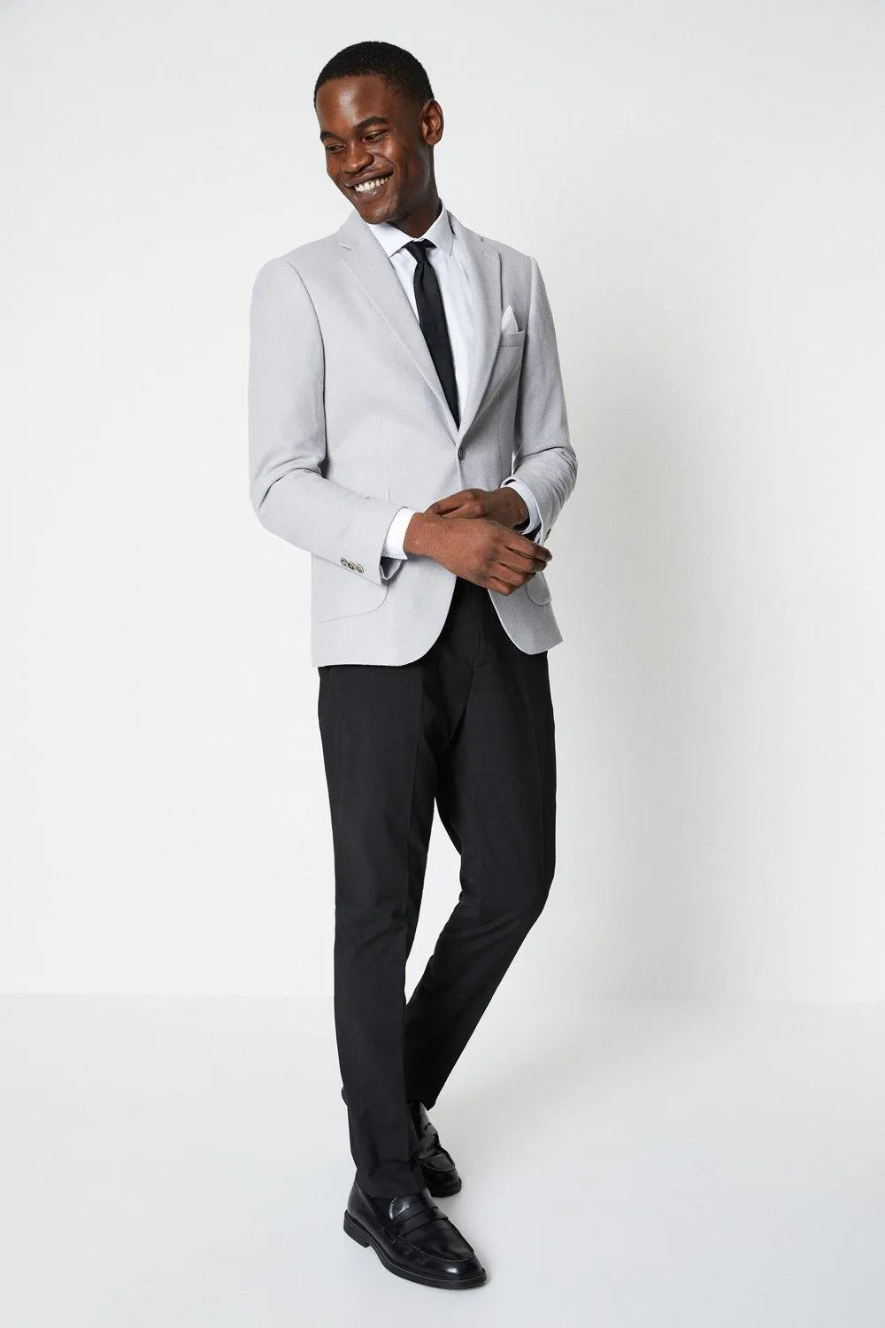 Grey Slim Fit Pique Jersey Patch Pocket Blazer