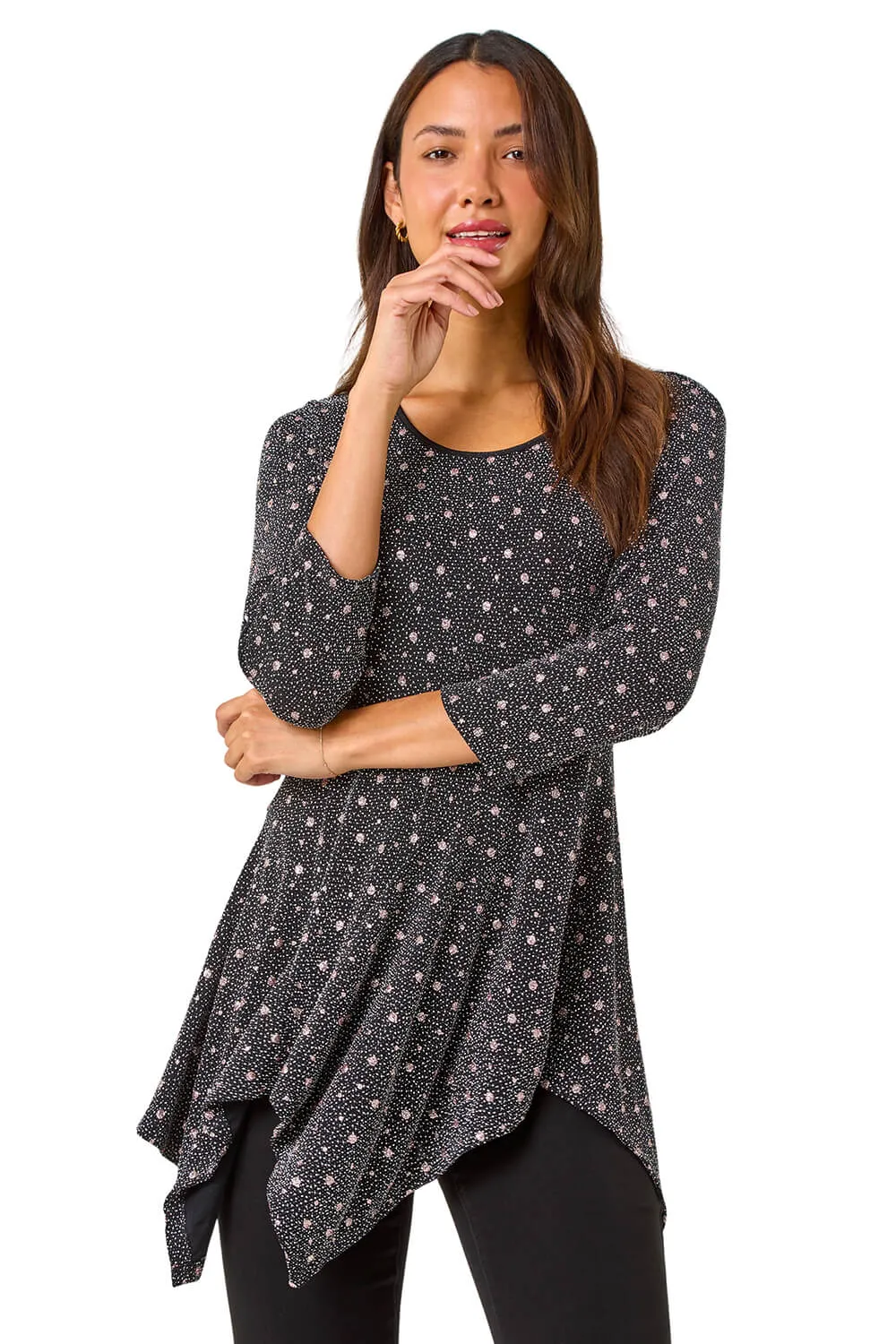 Glitter Spot Print Hanky Hem Stretch Top 1 Glitter Spot Print Hanky Hem Stretch Top