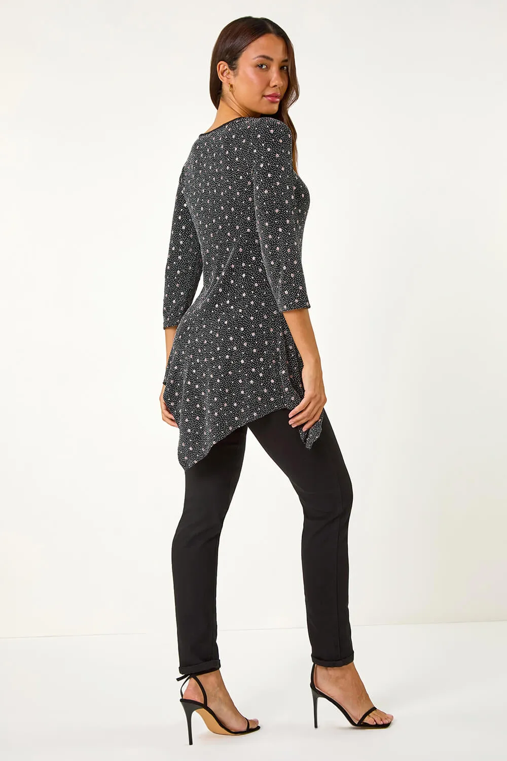 Glitter Spot Print Hanky Hem Stretch Top 3 Glitter Spot Print Hanky Hem Stretch Top