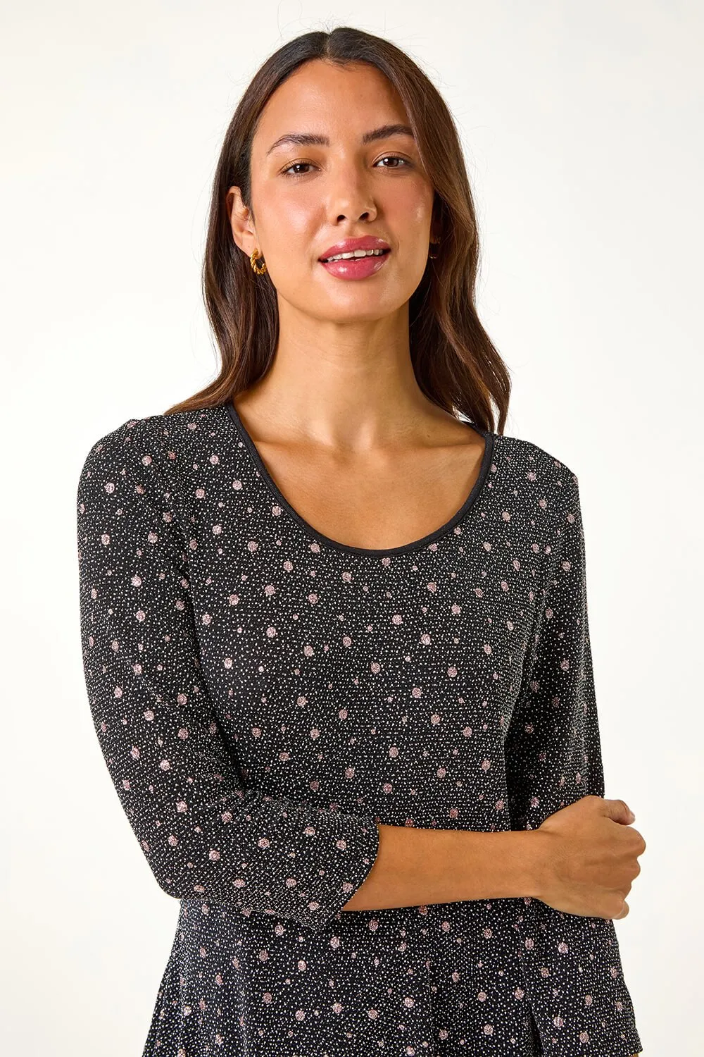 Glitter Spot Print Hanky Hem Stretch Top 4 Glitter Spot Print Hanky Hem Stretch Top