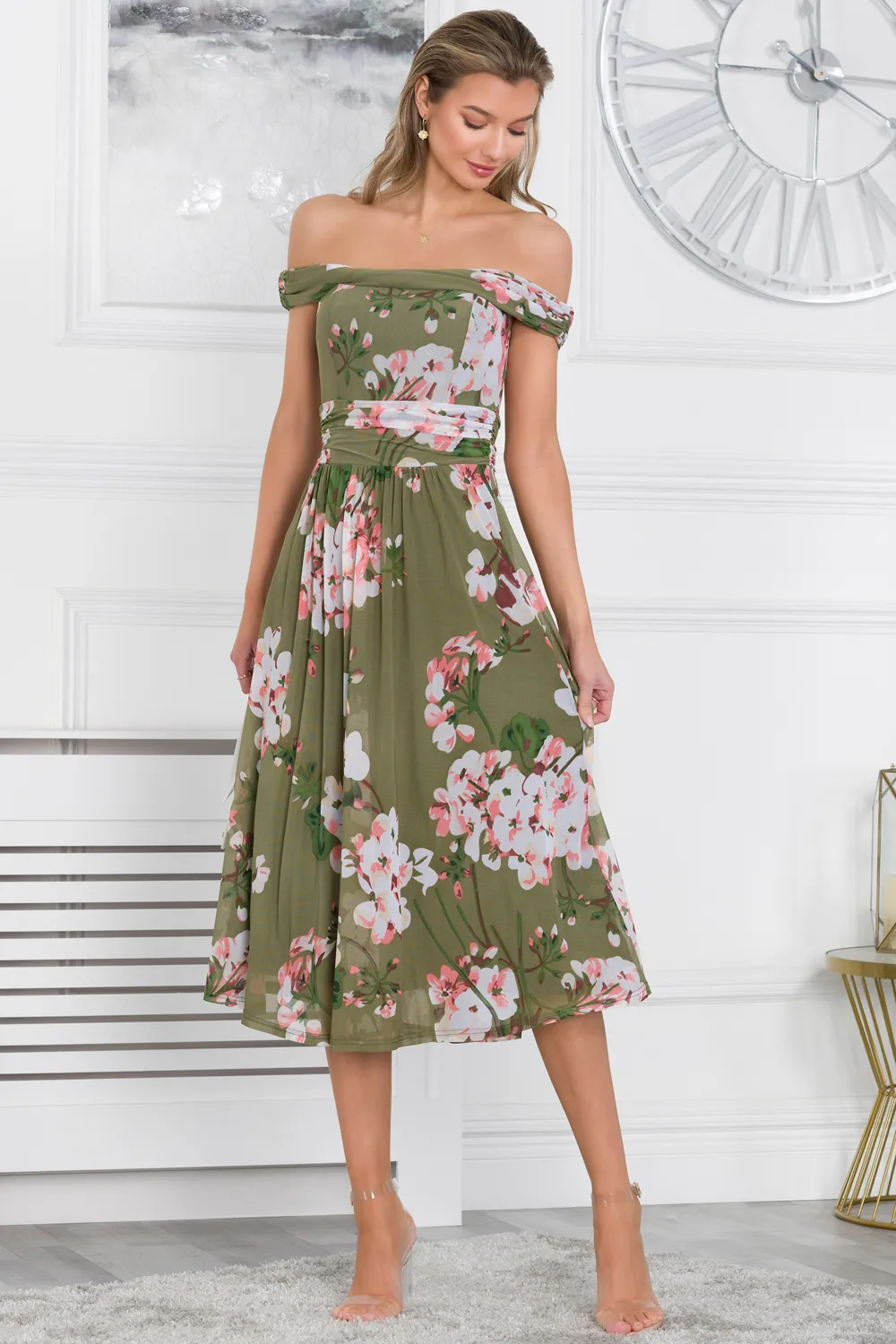 BARDOT NECK MESH MIDI DRESS 5 BARDOT NECK MESH MIDI DRESS