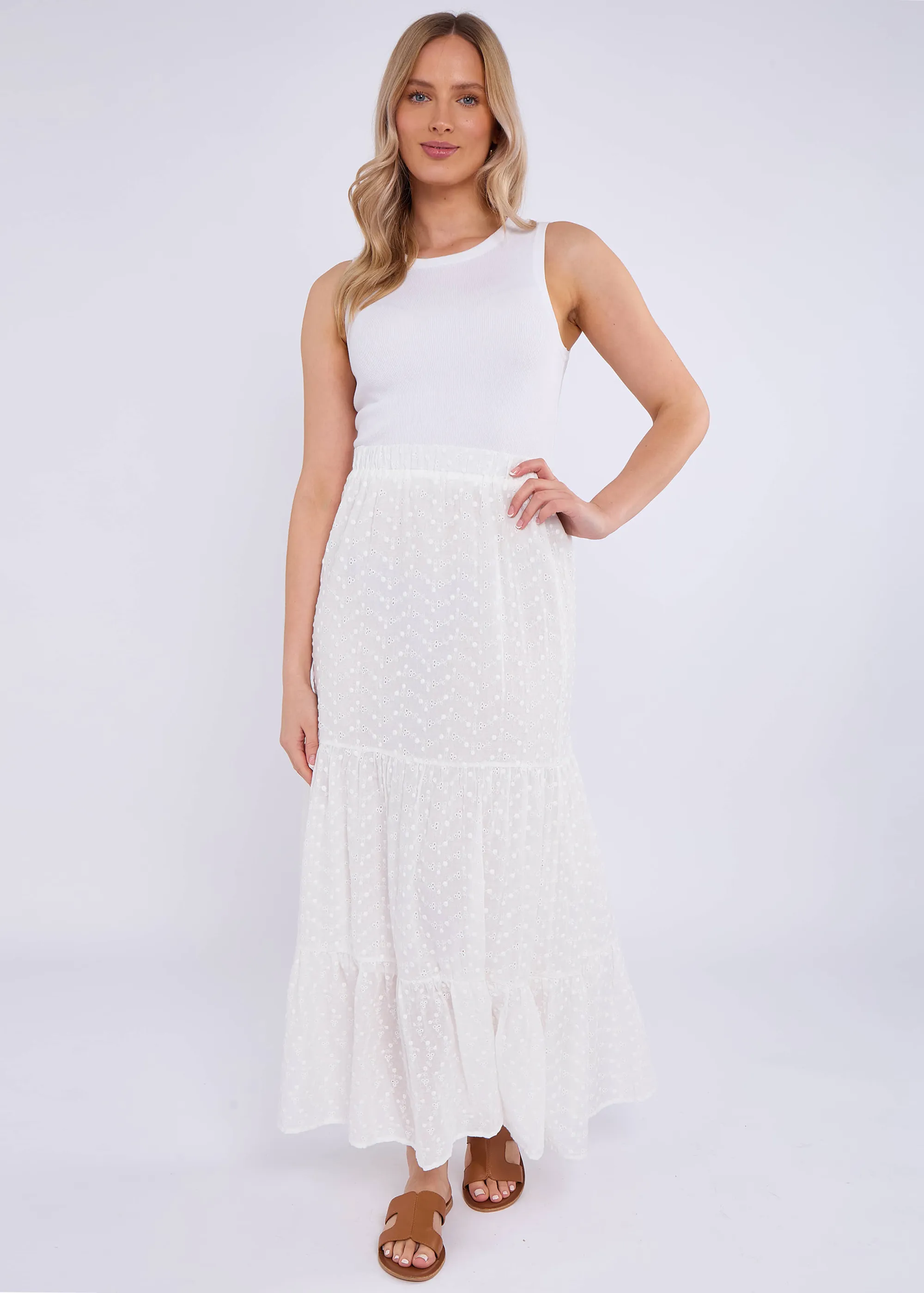 White Cotton Broderie Skater Maxi Skirt 1 White Cotton Broderie Skater Maxi Skirt