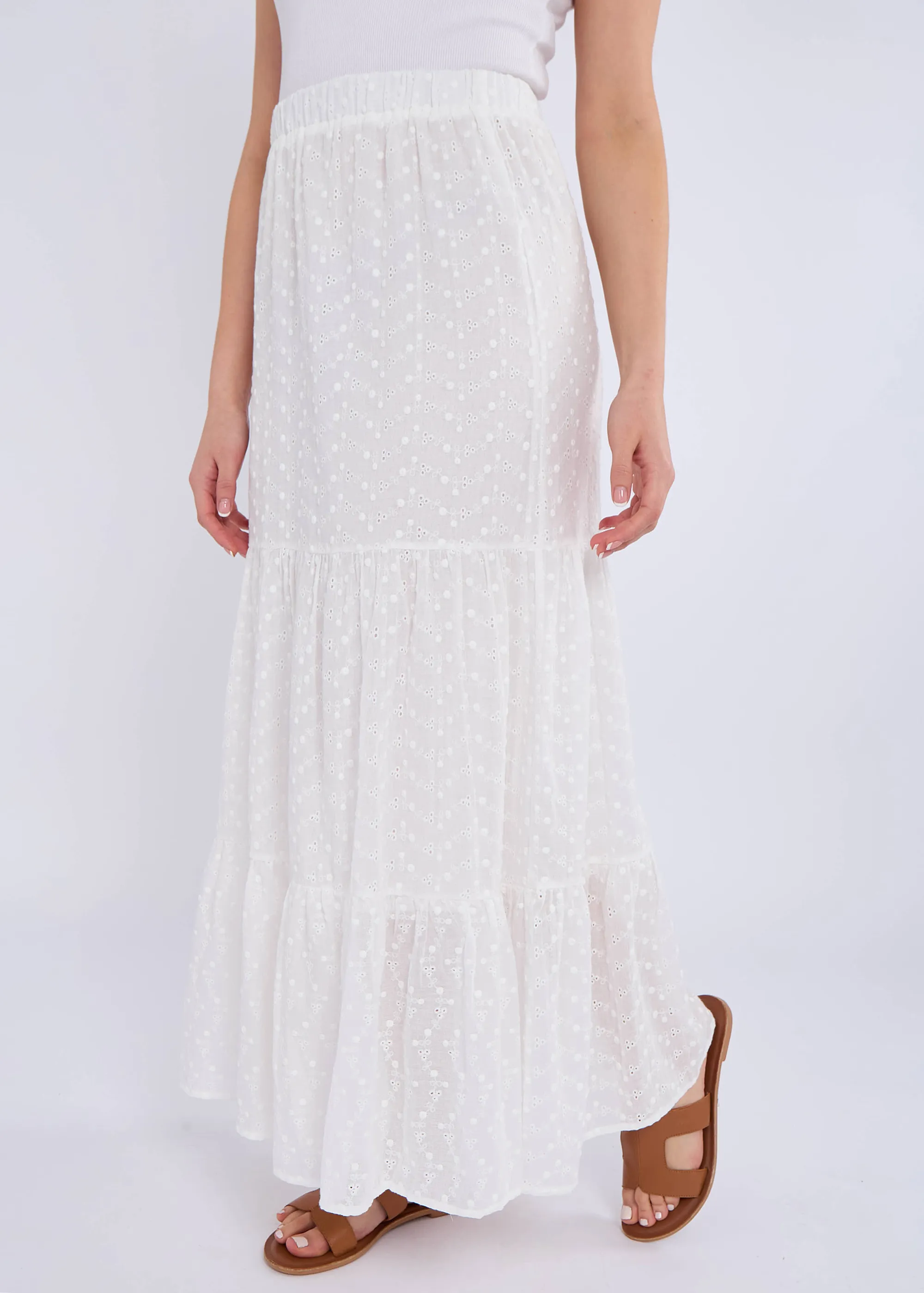 White Cotton Broderie Skater Maxi Skirt 2 White Cotton Broderie Skater Maxi Skirt