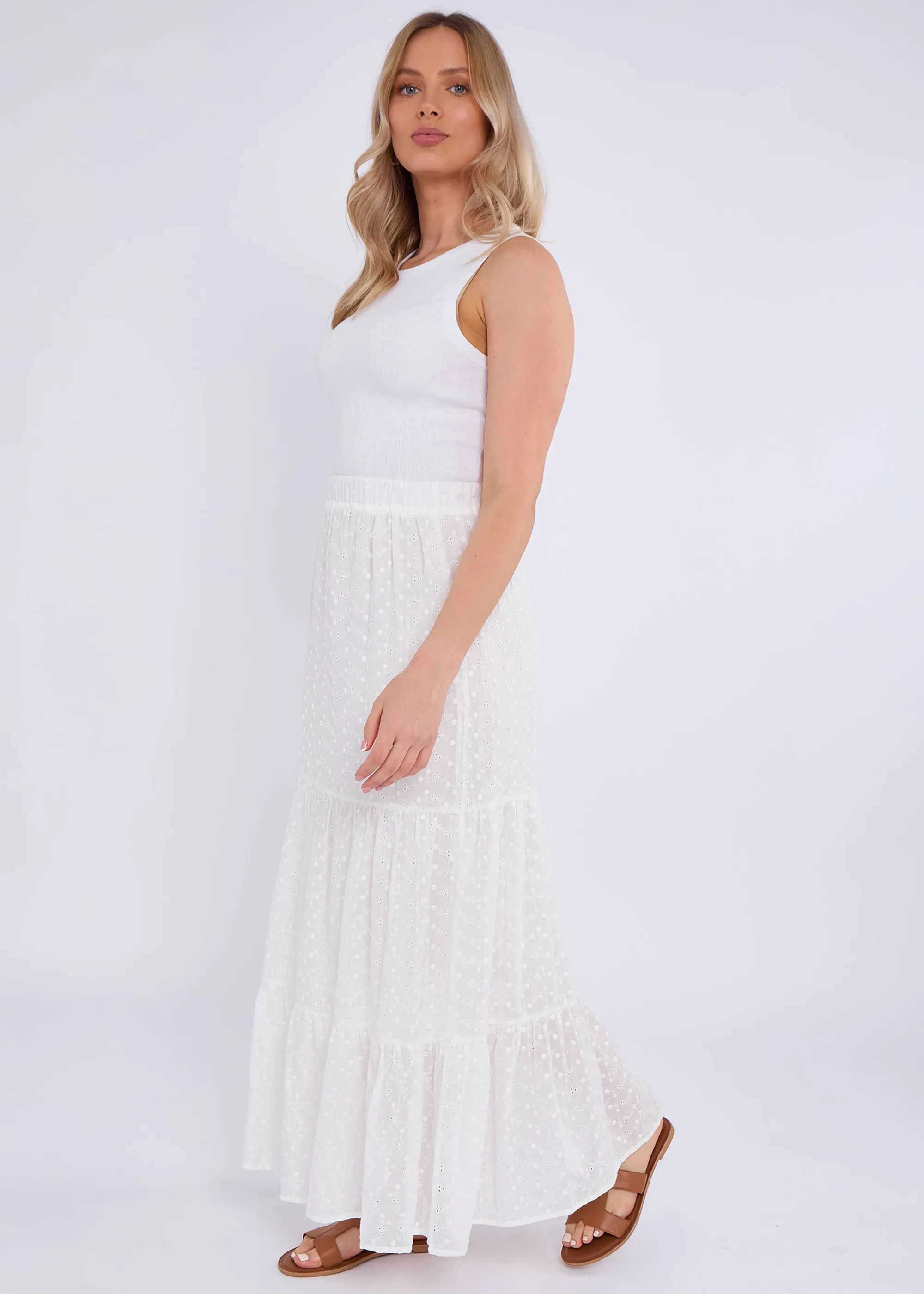 White Cotton Broderie Skater Maxi Skirt 3 White Cotton Broderie Skater Maxi Skirt