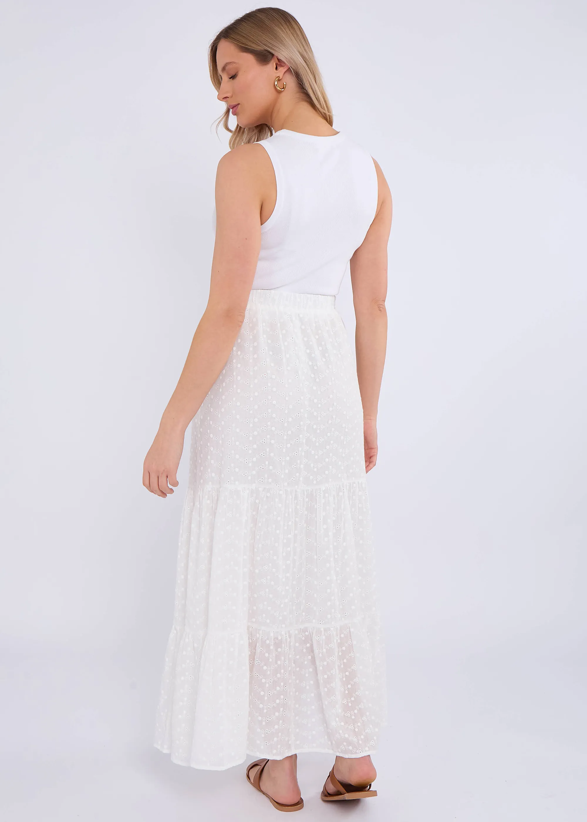 White Cotton Broderie Skater Maxi Skirt 4 White Cotton Broderie Skater Maxi Skirt