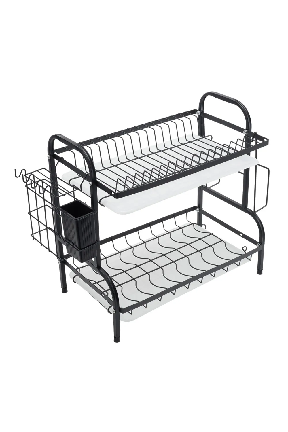 2-Tier Steel Dish Drainer Rack Drying Storage Rack Kitchenware Shelf with Kitchen Utensil Holder 5 2-Tier Steel Dish Drainer Rack Drying Storage Rack Kitchenware Shelf with Kitchen Utensil Holder