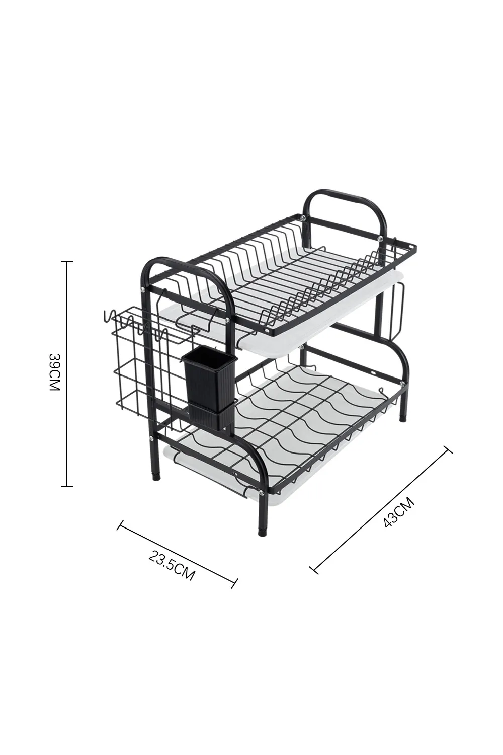 2-Tier Steel Dish Drainer Rack Drying Storage Rack Kitchenware Shelf with Kitchen Utensil Holder 6 2-Tier Steel Dish Drainer Rack Drying Storage Rack Kitchenware Shelf with Kitchen Utensil Holder