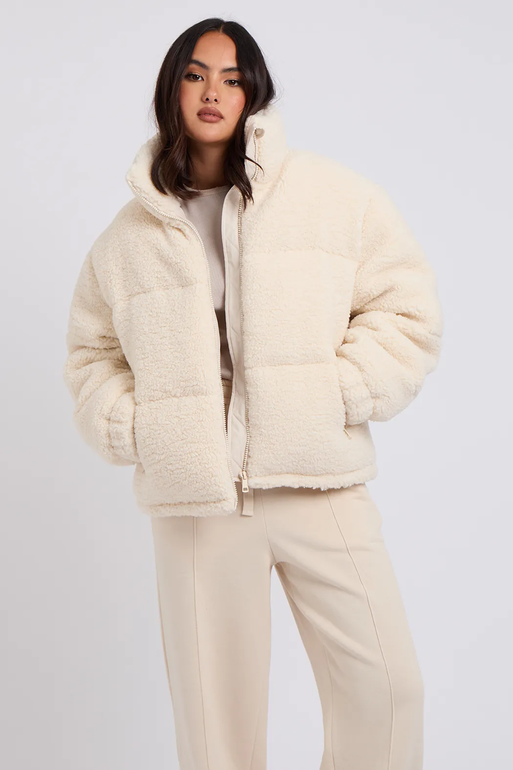Cream Teddy Borg Short Coat