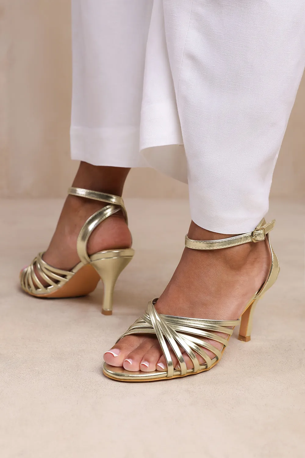 'Cyprus' Wide Fit Multi Cross Over Strap Mid Heels 2 'Cyprus' Wide Fit Multi Cross Over Strap Mid Heels