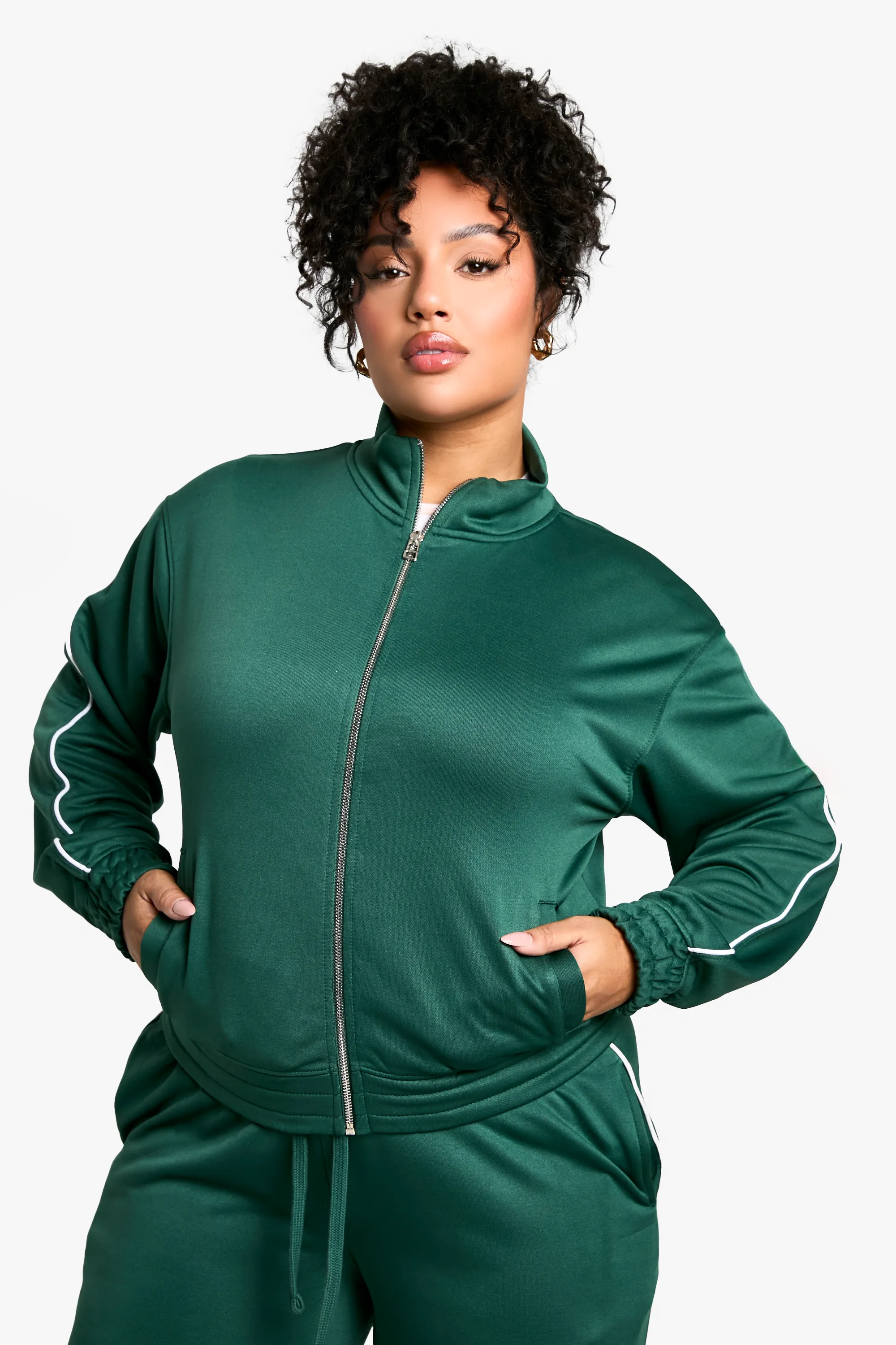 Plus Tricot Piping Detail Zip Through Track Jacket