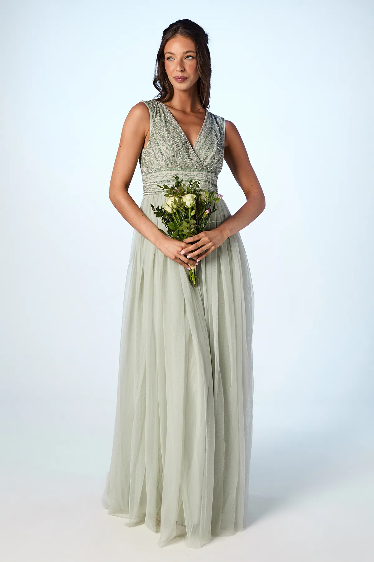 Beaded Sleeveless Maxi Bridesmaids Dress