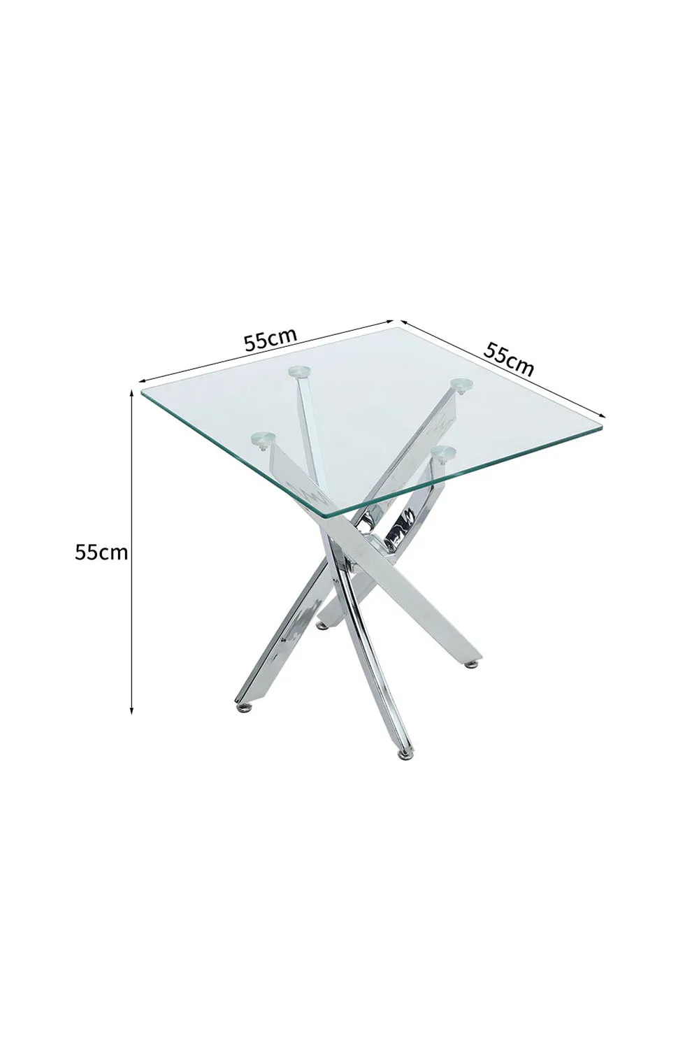 Modern Square Tempered Glass Top Coffee End Table with Chrome Cross Leg 4 Modern Square Tempered Glass Top Coffee End Table with Chrome Cross Leg