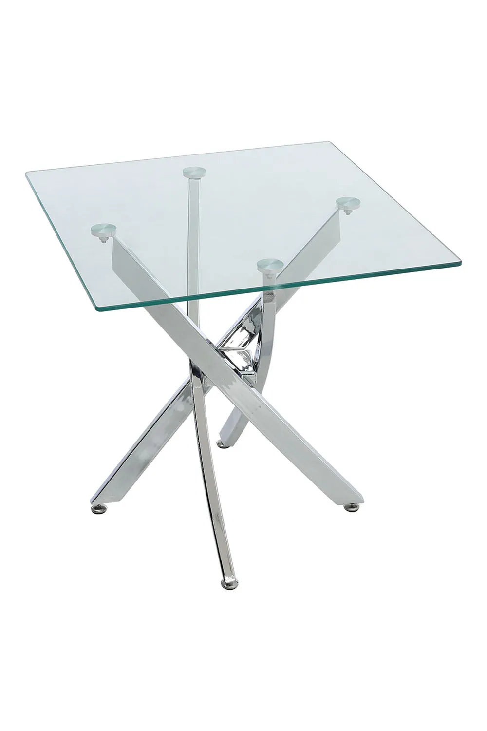 Modern Square Tempered Glass Top Coffee End Table with Chrome Cross Leg 5 Modern Square Tempered Glass Top Coffee End Table with Chrome Cross Leg