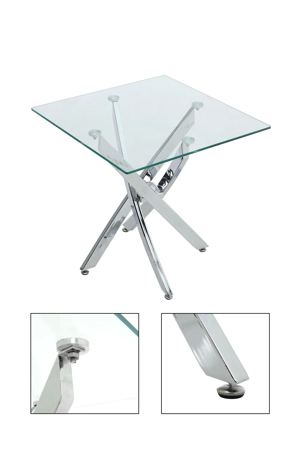 Modern Square Tempered Glass Top Coffee End Table with Chrome Cross Leg 6 Modern Square Tempered Glass Top Coffee End Table with Chrome Cross Leg